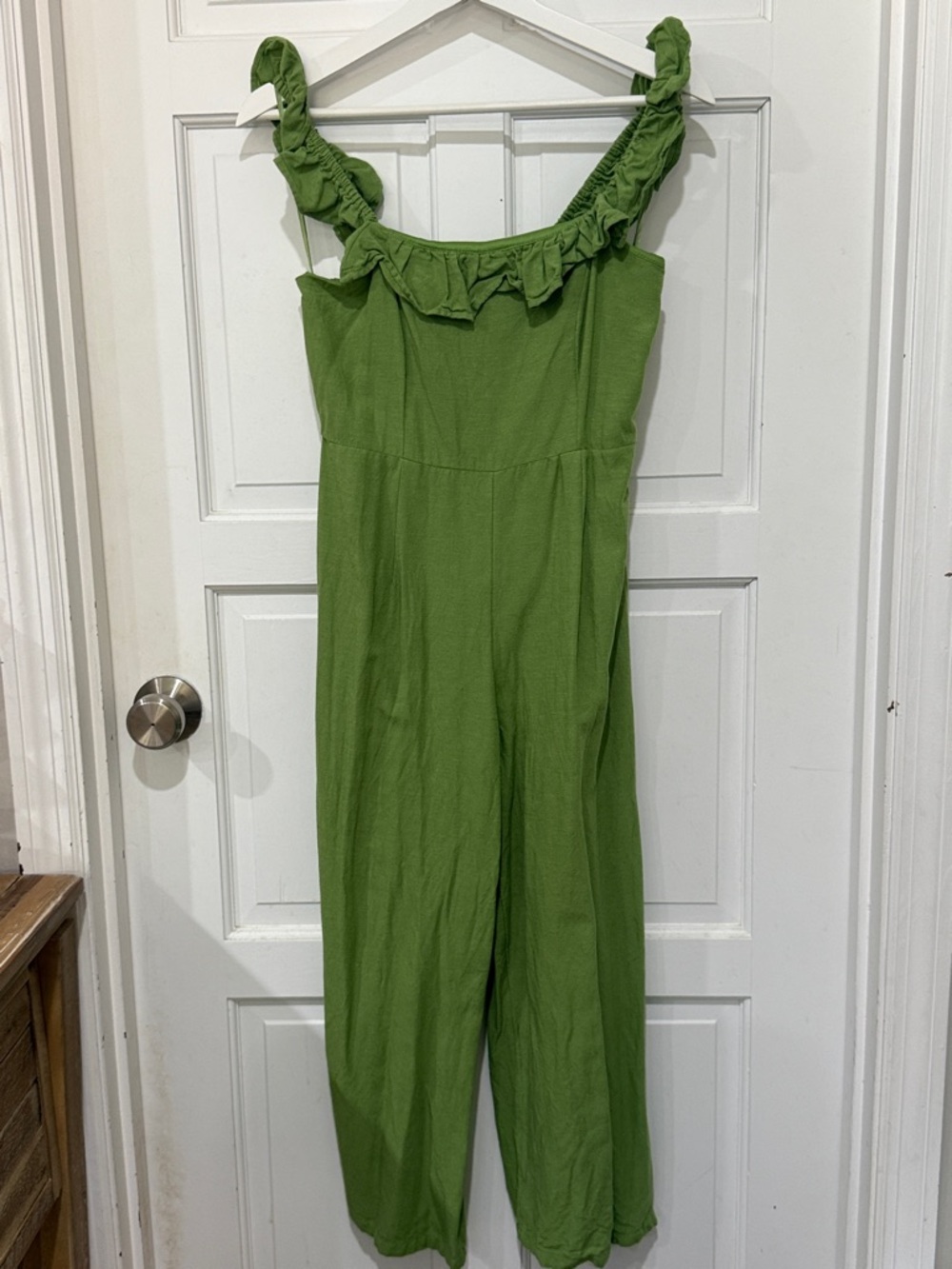 Green Ruffle-Shoulder Bodysuit Jumpsuit